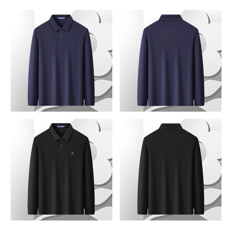 MONTAGUT Men's Long-Sleeve Polo Shirt, Autumn Season, Turn-Down Collar, Pique Long-Staple Cotton, Skin-Friendly Business Casual T-Shirt, Gray, 3XL 13