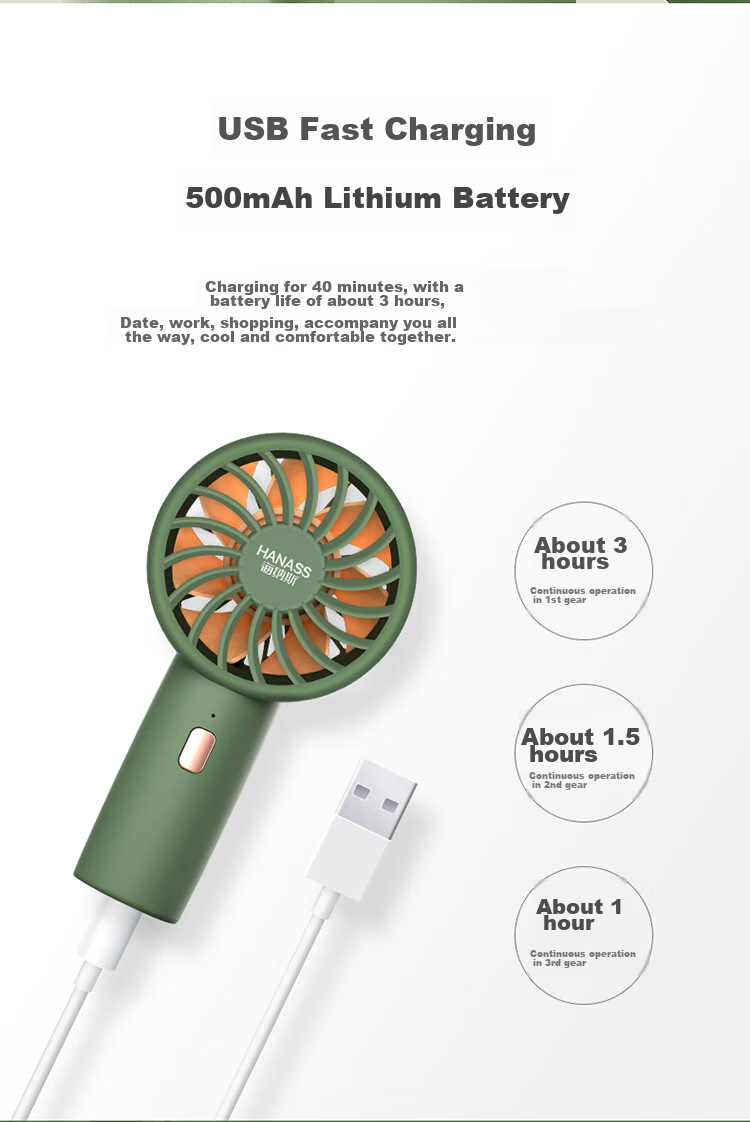 HANASS Rechargeable Handheld Mini Fan, Wireless Portable Quiet Desk Fan, Outdoor Companion Mini Pocket Fan, Back-To Dormitory Fan H2, Housewarming Birthday Gift for Men And Women Students 7
