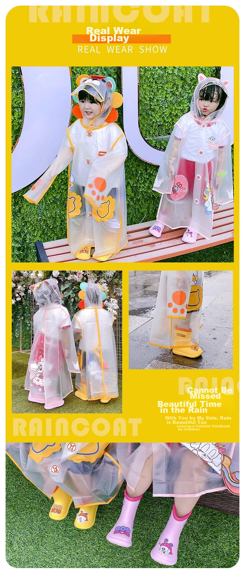 BOBDOG Children's Rain Boots for Boys And Girls, Summer Kids' Water Shoes, Baby Rain Boots, Yellow, Size 220 2
