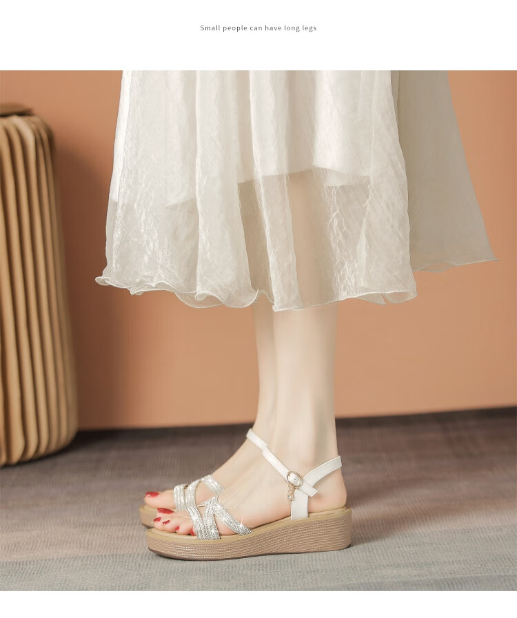 ZHR Women's Shoes, Summer Wedge Versatile Sandals, Fashionable Rhinestone Platform Slimming Beach Shoes for Women, AY161, Apricot Color, Size 35 10