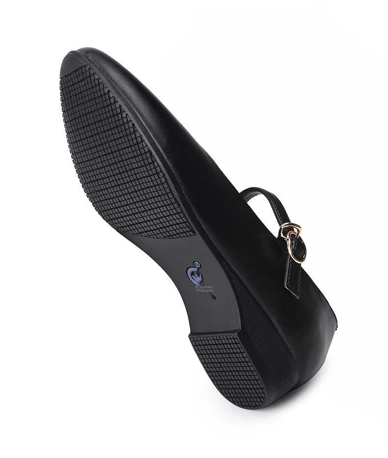 Chuwang Women's Flat Chef Shoes, Waitress Standing Work Shoes, Non-Slip Soft Sole Kitchen Shoes, 2005 Black, Size 37 10