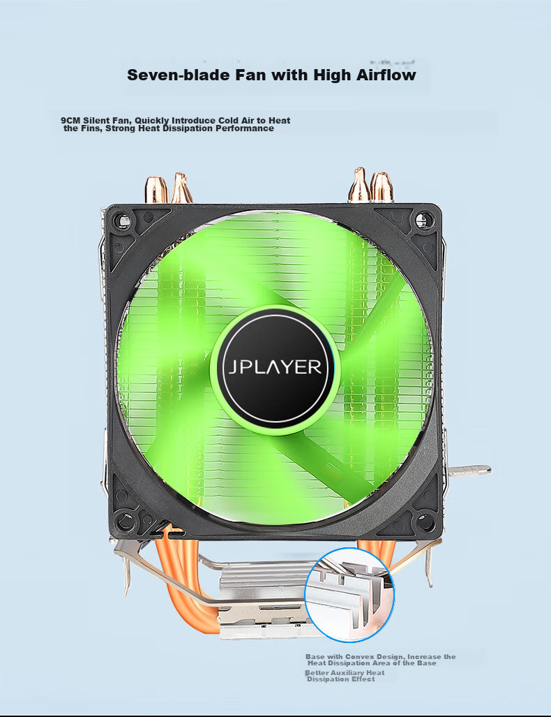 JPLAYER 4 Copper Tube 9cm Non-Glazed Fan CPU Air Cooler, Noise-Reducing Fan (AMD/Intel Multi-Platform/silicon Gel Included) 2