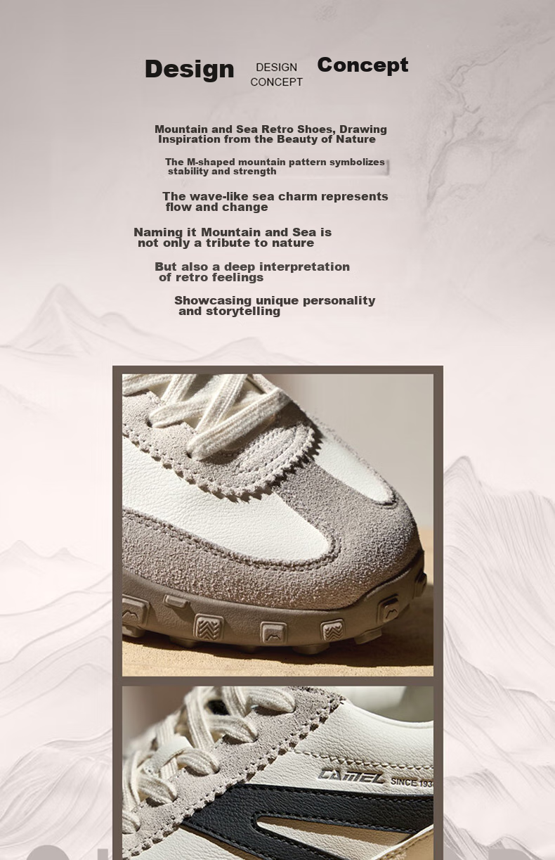 CAMEL Women's Thin-Soled Shoes, Retro Casual Sports Training Shoes X24B09L7606, Ivory White/black, Size 35 14