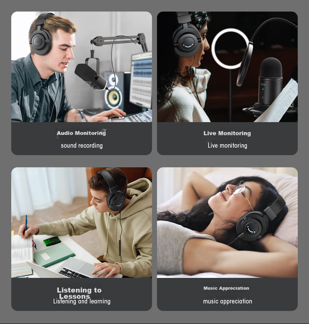 FIFINE Professional Monitoring Headphones, HIFI High-Quality Live Streaming DJ Mixing Booth Recording Studio Instrument-Specific Wired Noise-Cancelling Microphone HD8 Black 11