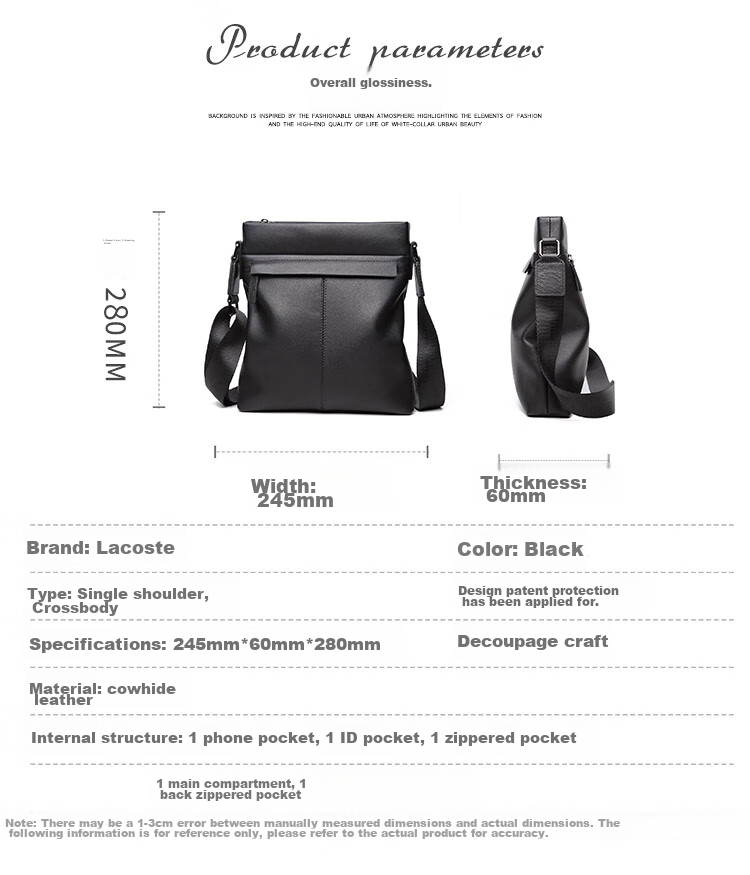 CROCODILE Genuine Leather Fashion Casual Top-Grain Cowhide Men's Business Shoulder Crossbody Bag T2423, Gift for Boyfriend 14