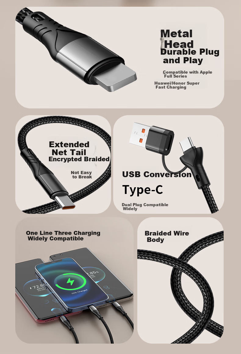 Smorss Three-In Charging Cable PD65W, Apple Watch Charger with Two-In Data Cable, Compatible with IPhone 17/16/15/14/iWatch S9/8/SE/Ultra, Magnetic Connectio 2