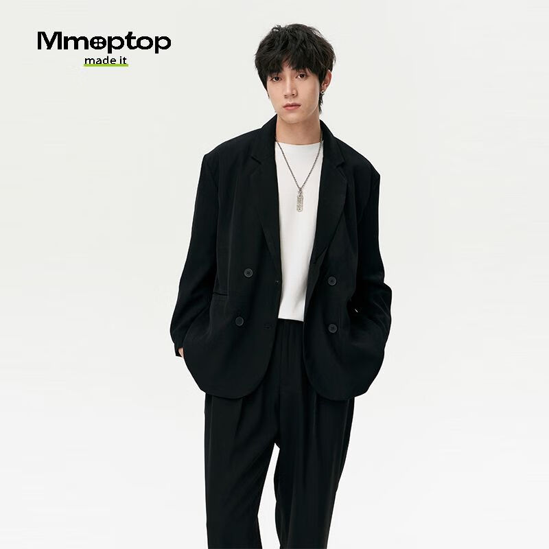 MMOPTOP Luxury High-End Suit Jacket for Men, Spring And Autumn Fashion Trendy Cool Casual Blazer Coat X233 Black L