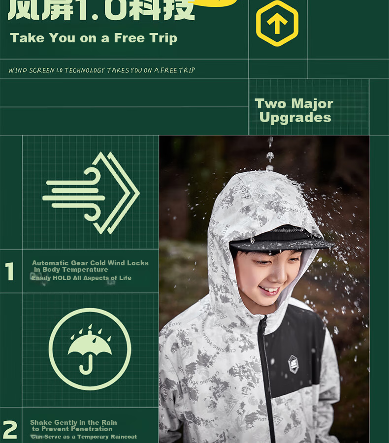361° Children's Clothing, Boys' Windproof And Waterproof Sports Outdoor Woven Thin Jacket, Autumn Season, for Older Children, Gray, Size 165 3