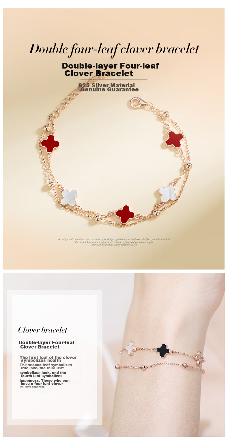 Grace Girl Double-Layer Four-Leaf Clover Bracelet for Women, Internet Celebrity Jewelry, Fashionable And Unique Jewelry, Practical Anniversary Birthday Gift for Girlfriend 2