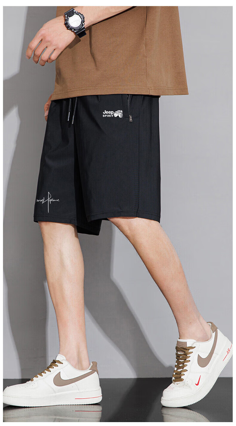 JEEP SPIRIT Men's Shorts, Summer New Style, Ice Silk Five-Point Pants, Loose-Fitting Sports Large Size Beach Shorts, Black, XL 5