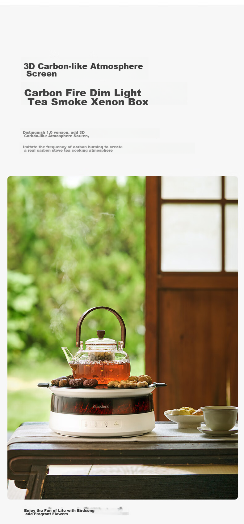 GLASSLOCK Tea Brewing Set with Simulated Charcoal Fire, All-Glass No Glue Health Tea Pot, Constant Temperature Tea Maker with Electric Ceramic Stove Heater, New Year's Gift 9