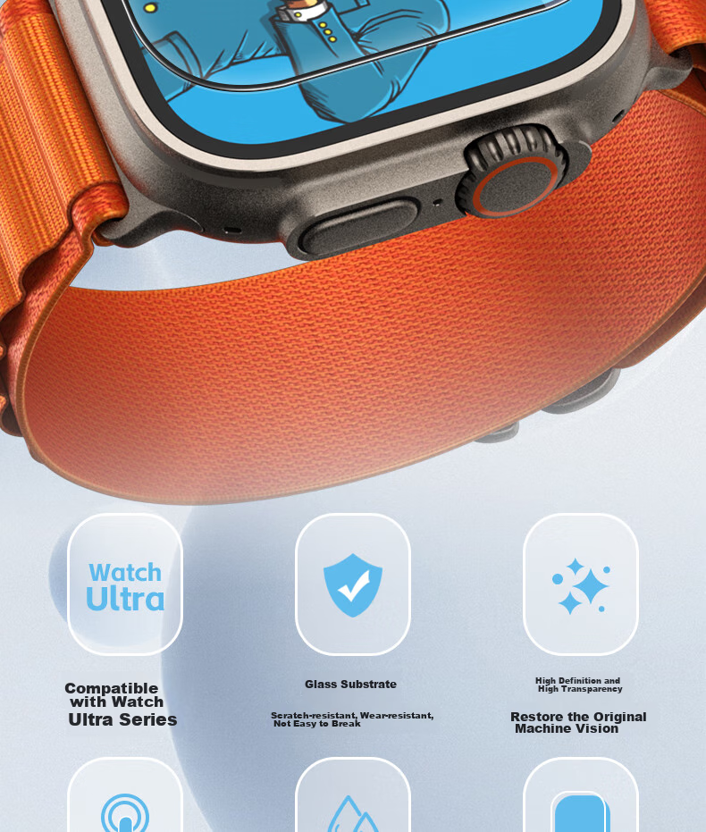 Lanxingxiansheng Compatible with Apple Ultra 4/ultra 3/ultra 2 Watch, 49mm Apple Watch Ultra Tempered Glass Screen Protector, HD Anti-Drop Anti-Scratch Protective Film 2