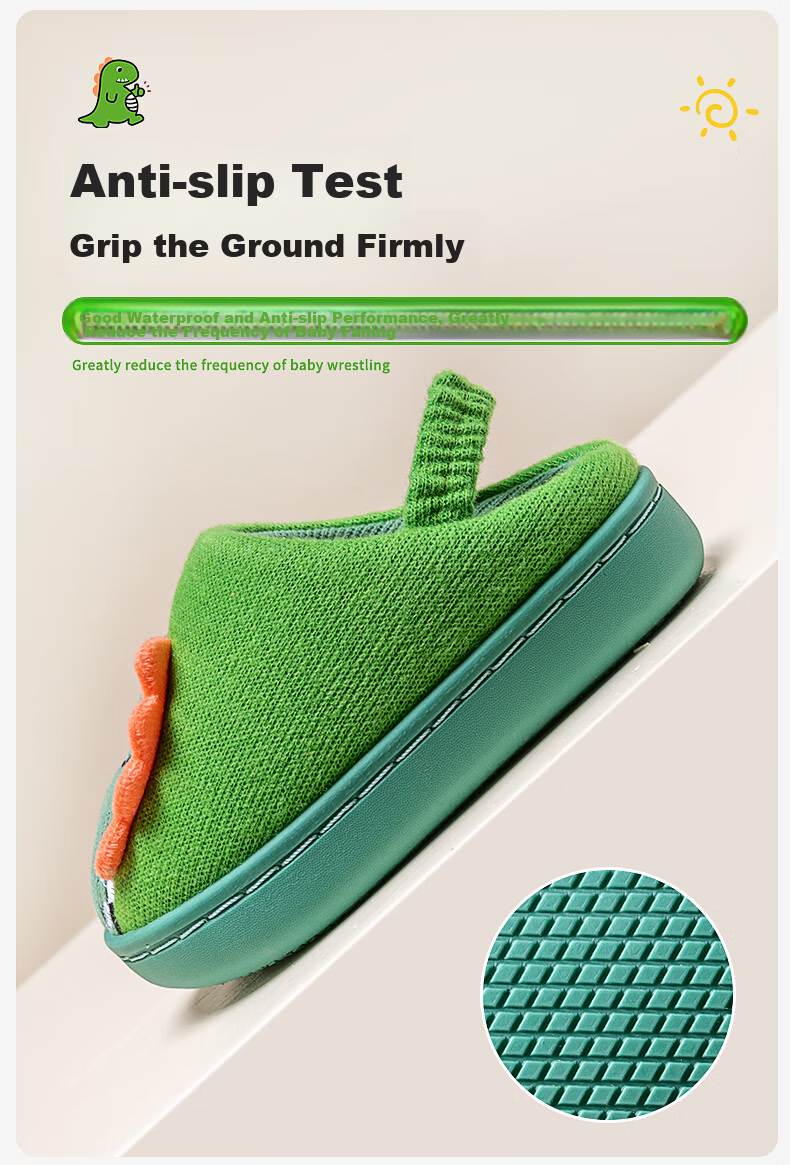 Zhubaba Baby Cotton Slippers, Indoor Home Use, Warm And Non-Slip, for Infants And Toddlers, Autumn Boys Girls, Fall And Winter Cotton Slippers, Green, Size 150 7