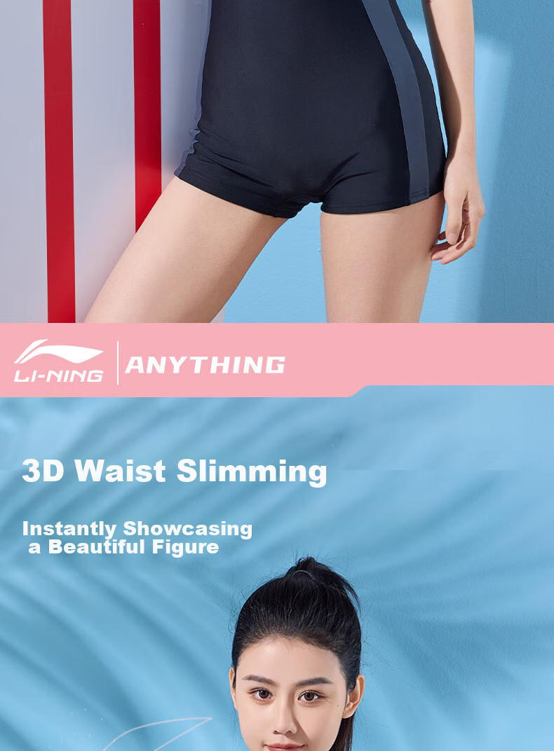 Li-Ning Women's Professional One-Piece Conservative Boyshort Swimsuit, Tummy-Covering Slimming Casual Training Hot Spring Swimwear 506 Gray Blue L 7