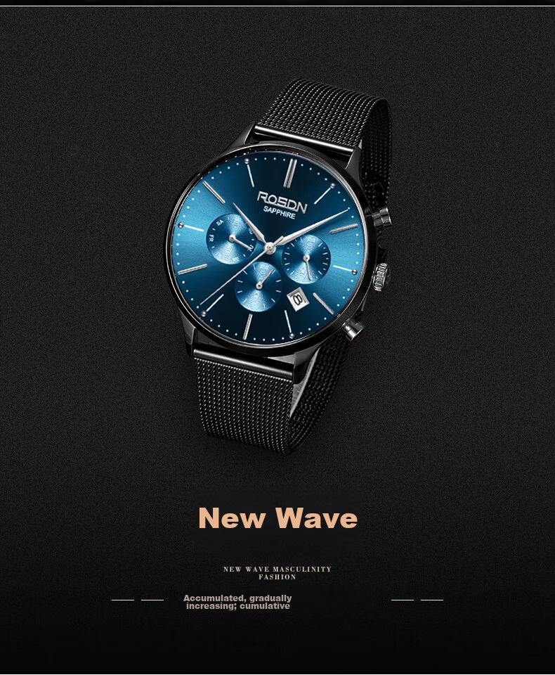 ROSDN True Diamond Series Classic Versatile Men's Waterproof Watch Top Brand Birthday Gift for Boyfriend 2