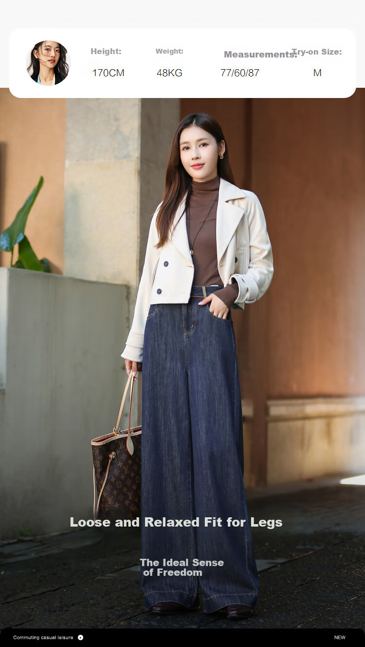 Dme [Yunyang Cotton Series] Autumn Minimalist Style Mid-Rise Contrasting Color Roll-Up Straight Wide-Leg Jeans for Petite Wome 4