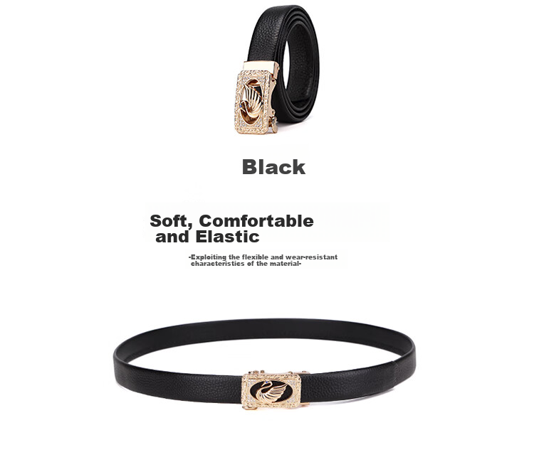 CROCODILE Swan Crystal Diamond Fashion Women's Belt, Top-Grain Leather Waistband, Women's Trouser Belt, Birthday Gift, 2666 Black 2