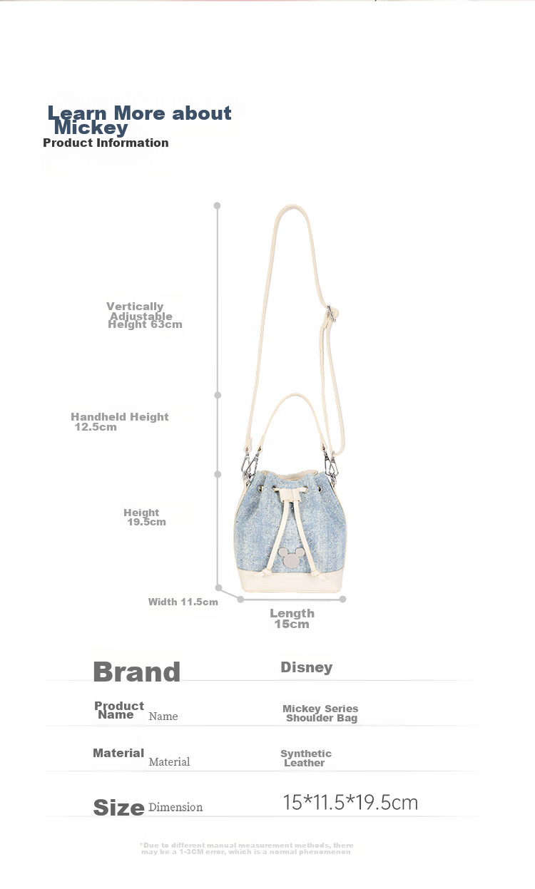 Disney Classic Mickey Women's Shoulder Crossbody Denim Bag Gift Box Dark Denim Mickey Flap Bag 14