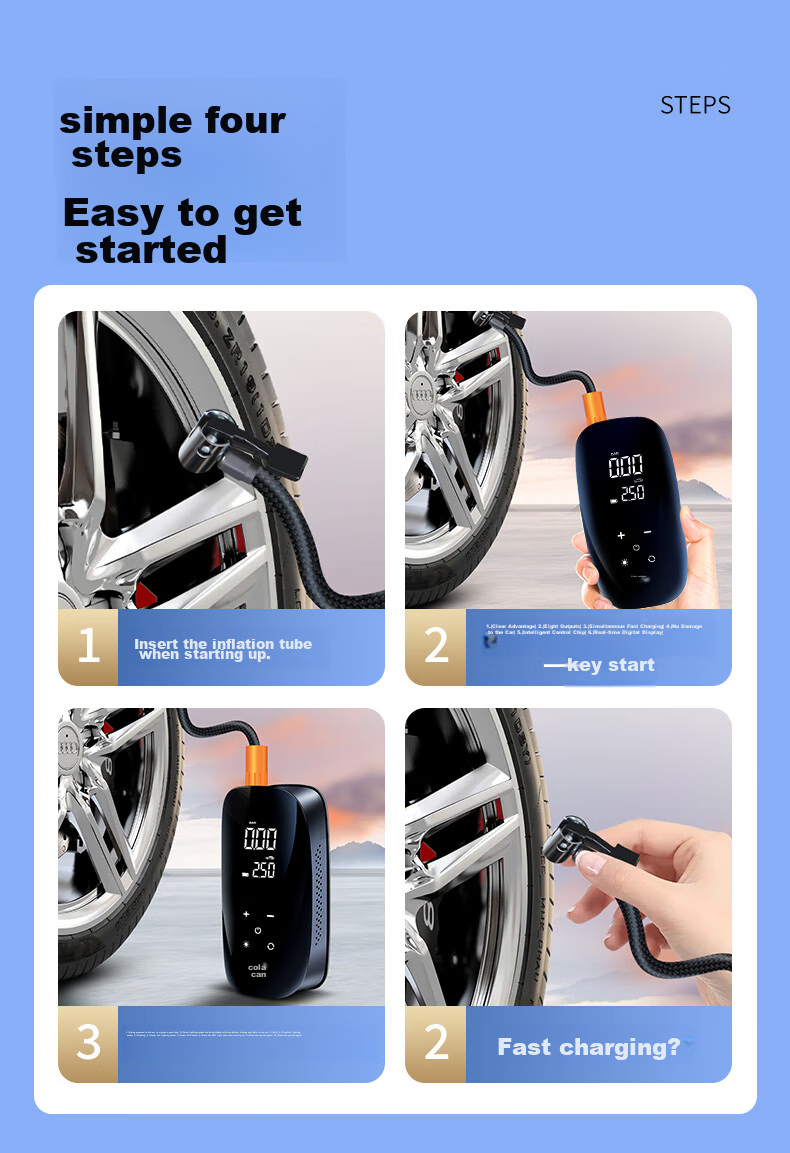 Jumu Car Air Pump, Wired And Wireless Dual-Use, for Car Tires And Home Use, Electric Air Compressor with High Power 20