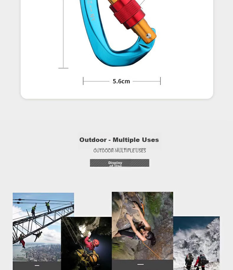 Geermu Climbing Equipment, Main Lock, Aluminum Alloy Lock Buckle Safety Hook, Meilong Lock Load-Bearing, Carabiner, D-Shaped Lock, GM976, Blue 3