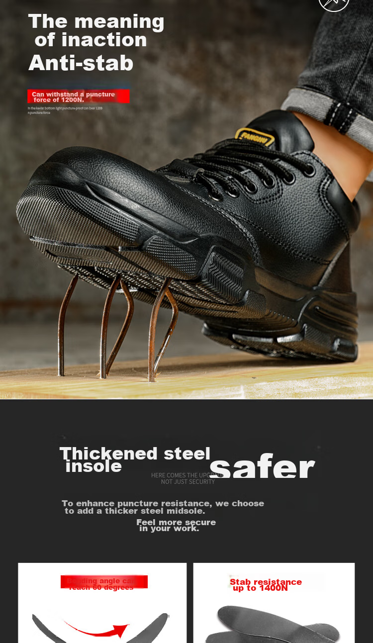 JUNBU Safety Shoes for Men, Steel Toe Cap, Anti-Smashing, Puncture-Resistant, Waterproof, Lightweight, Comfortable Construction Site Work Shoes 2165N Size 40 6