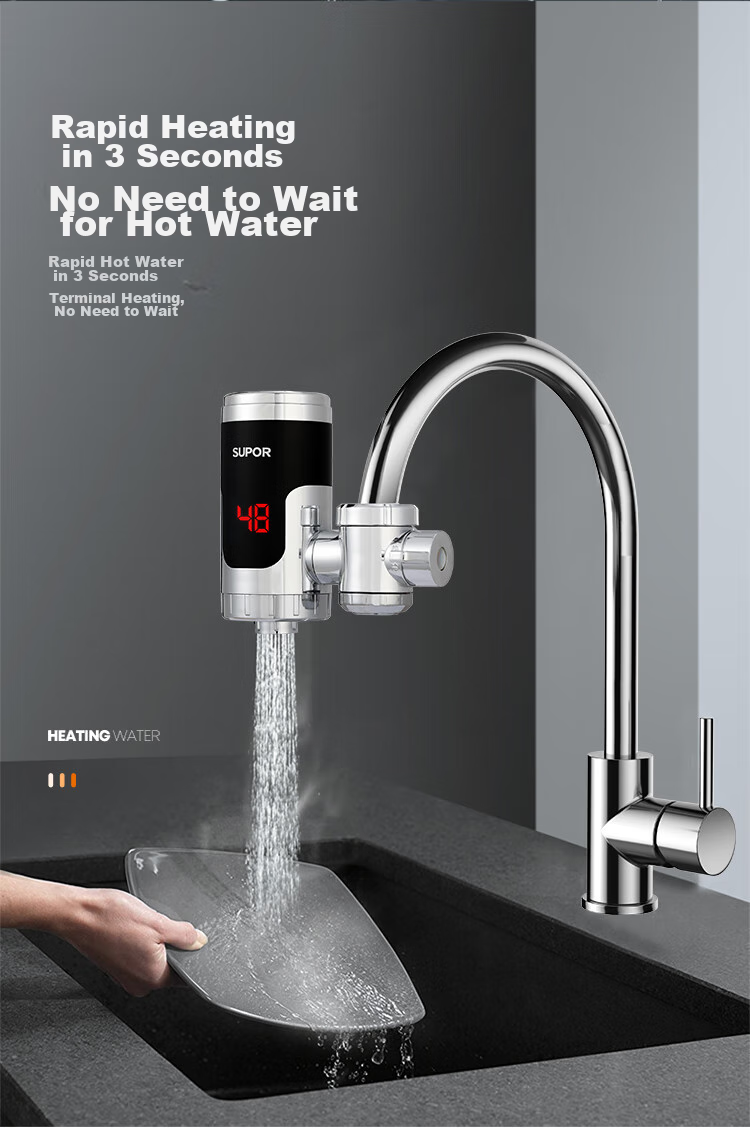 SUPOR Electric Hot Water Faucet, Instant Heating, Kitchen Treasure, Quick-Connect Fast Heating Electric Water Heater, for Bathroom And Balcony, Dual-Use for Cold And Hot Water, Heater 274247-04-CP with Free Leak Protectio 7