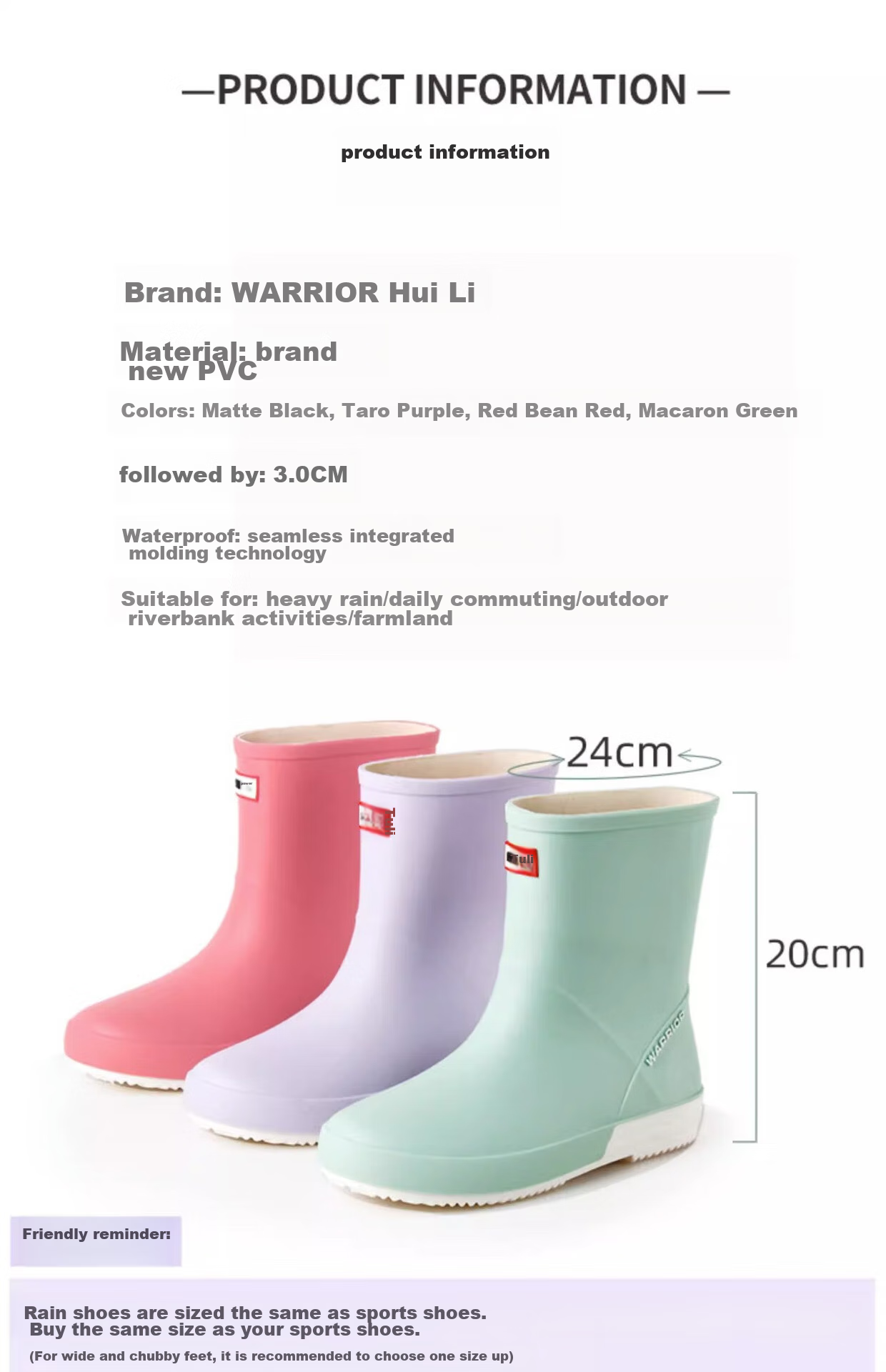 Huili Women's Fashionable Outdoor Waterproof Shoes, Non-Slip Wear-Resistant Rubber Shoes, Rain Boots 13-1, Green, Size 40 4