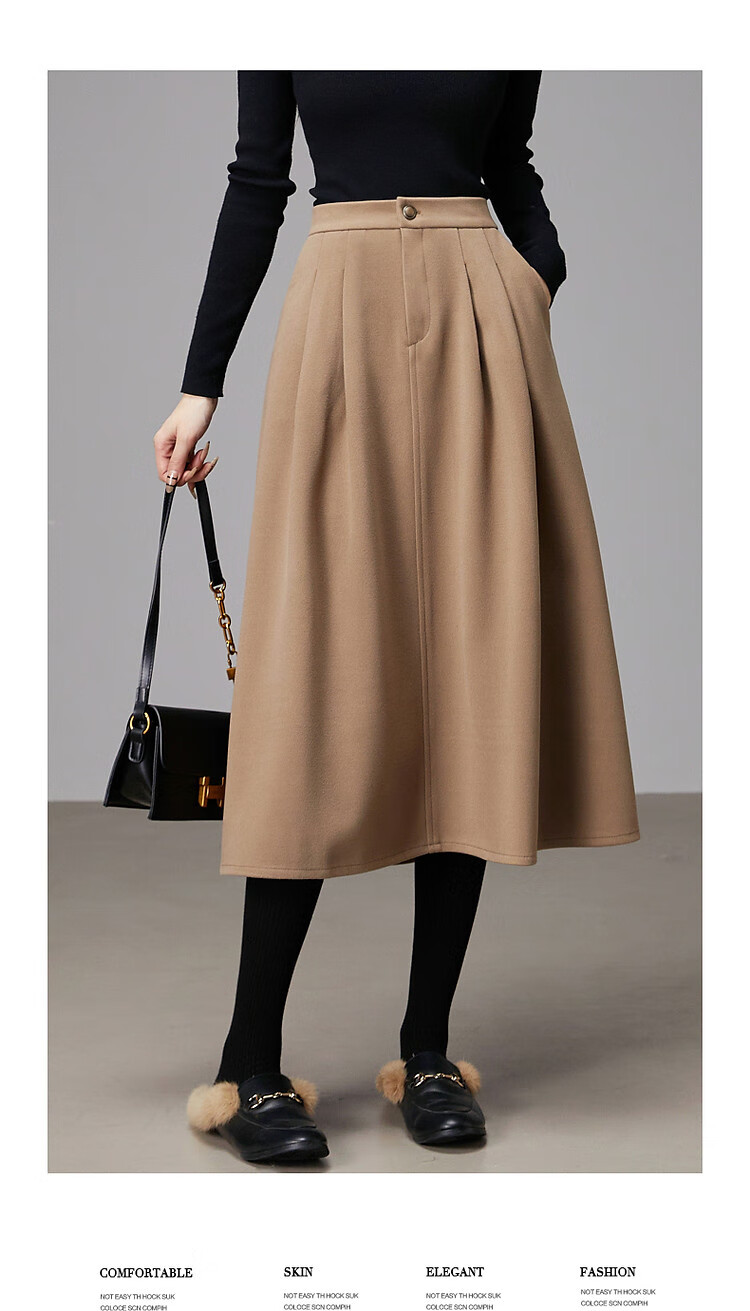 Dme A-Line Skirt, Winter Commute Mid-High Waist Solid Color A-Line Skirt Casual Midi Skirt, Black, M 3