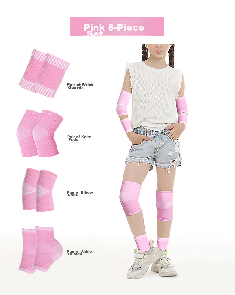 Chidong Children's Knee, Elbow, Ankle And Wrist Protection Set Knitted Sports Knee Pads Anti-Collision Kneeling Knee Pads 8-Pack Size S 17