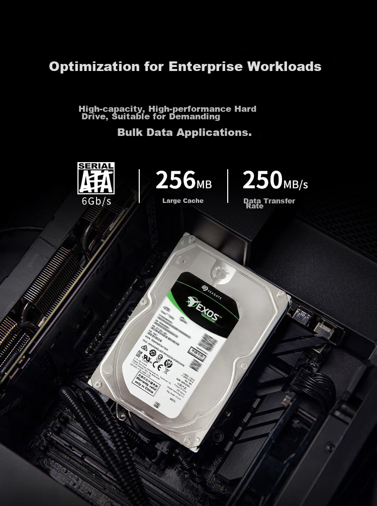 SEAGATE Enterprise-Grade Hard Drive, 6TB Capacity, 256MB Cache, 7200RPM, CMR Vertical Recording, SATA Interface, SEAGATE Galaxy Exos 7E10 Series Server Hard Drive ST6000NM019B 6