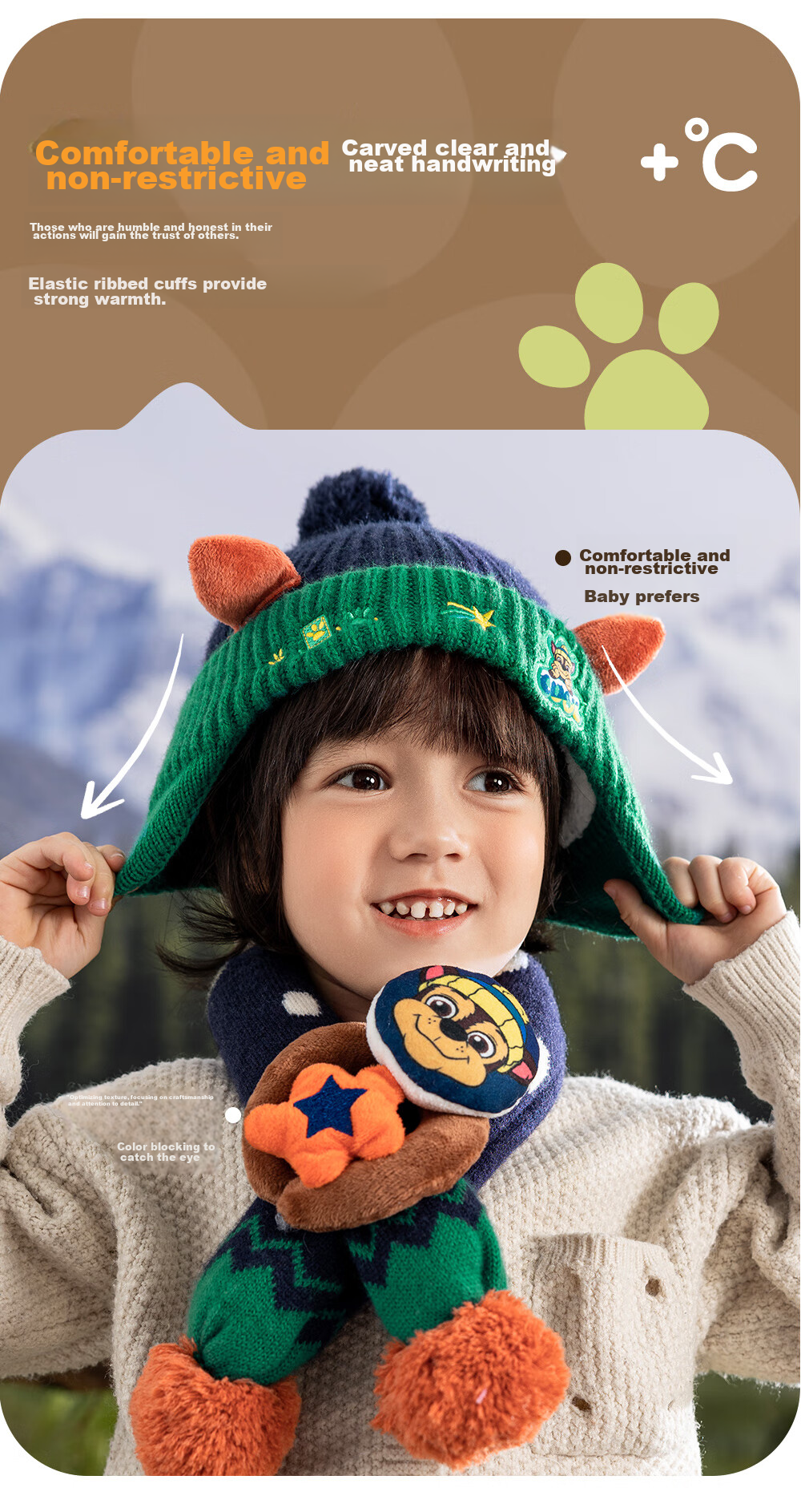 PAW PATROL Boys And Girls Hat Scarf Set Two-Piece Knitted Woolen Hat with Fleece Lining for Baby Boys And Girls, Navy Blue; 7