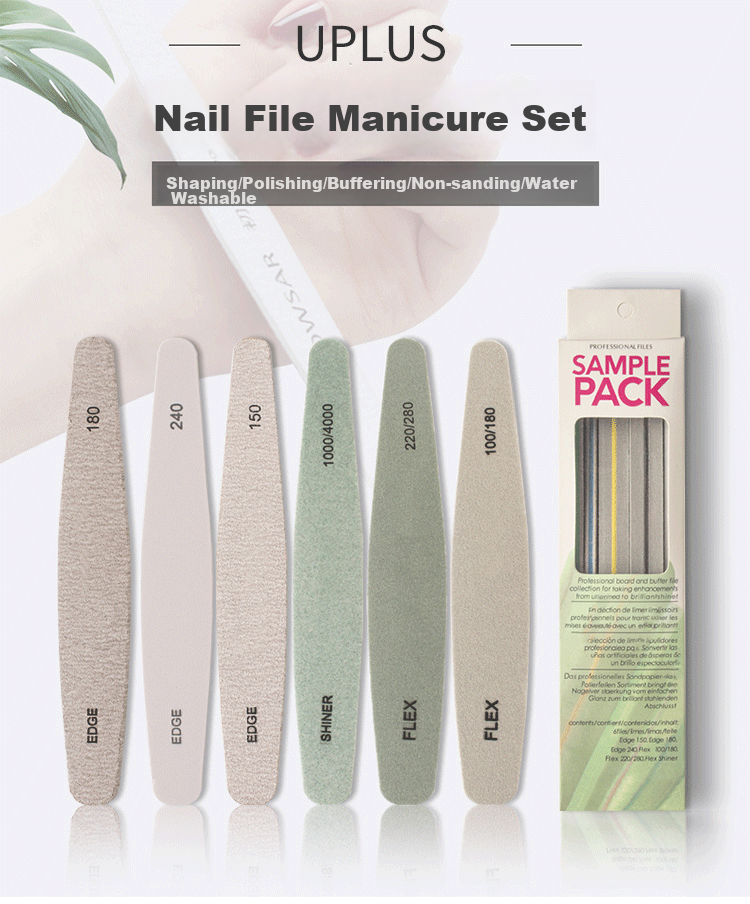 UPLUS 7-Piece Frosted Nail File Set for Manicure Polishing, 3 Files, Sponge File Strips, Nail File Strips 1