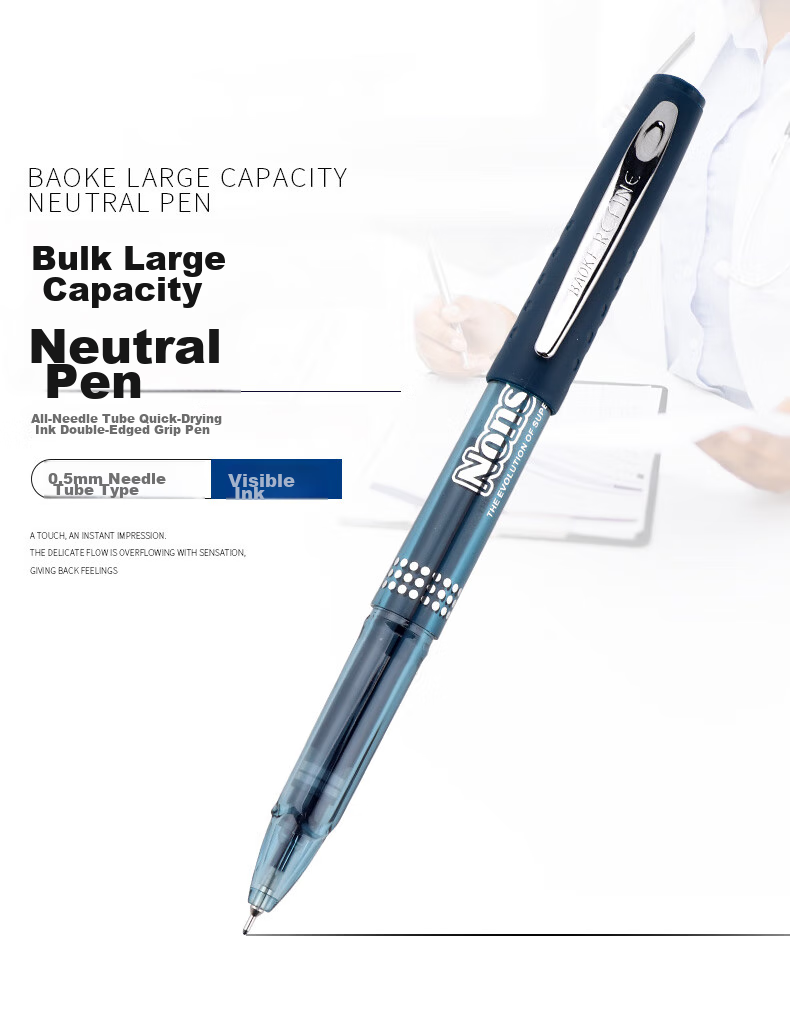 BAOKE PC988, 0.5mm Blue-Black Semi-Needle Tube Gel Pen, Large Capacity Ink Pen, Doctor Prescription Pen, Signing Pen, 12 Pens/box 1