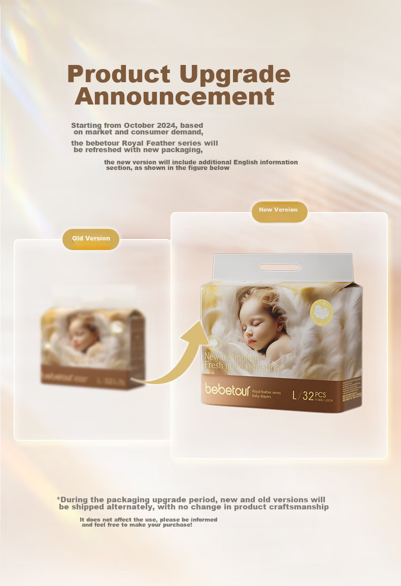 Bebetour Royal Feather Series Diapers, Size L, 32 Pieces, Ultra-Thin, Dry And Breathable [Brand Direct Supply, Safe Quality] 1