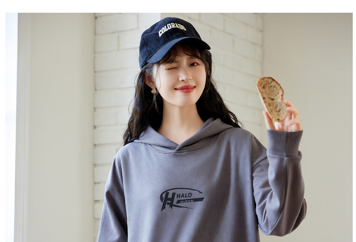 Halo Queen Women's Sweatshirt, Suede Fleece, Spring And Autumn Round Neck, Letter Print Pullover, Loose Fit Versatile Sweatshirt, New Product H143W1022 40