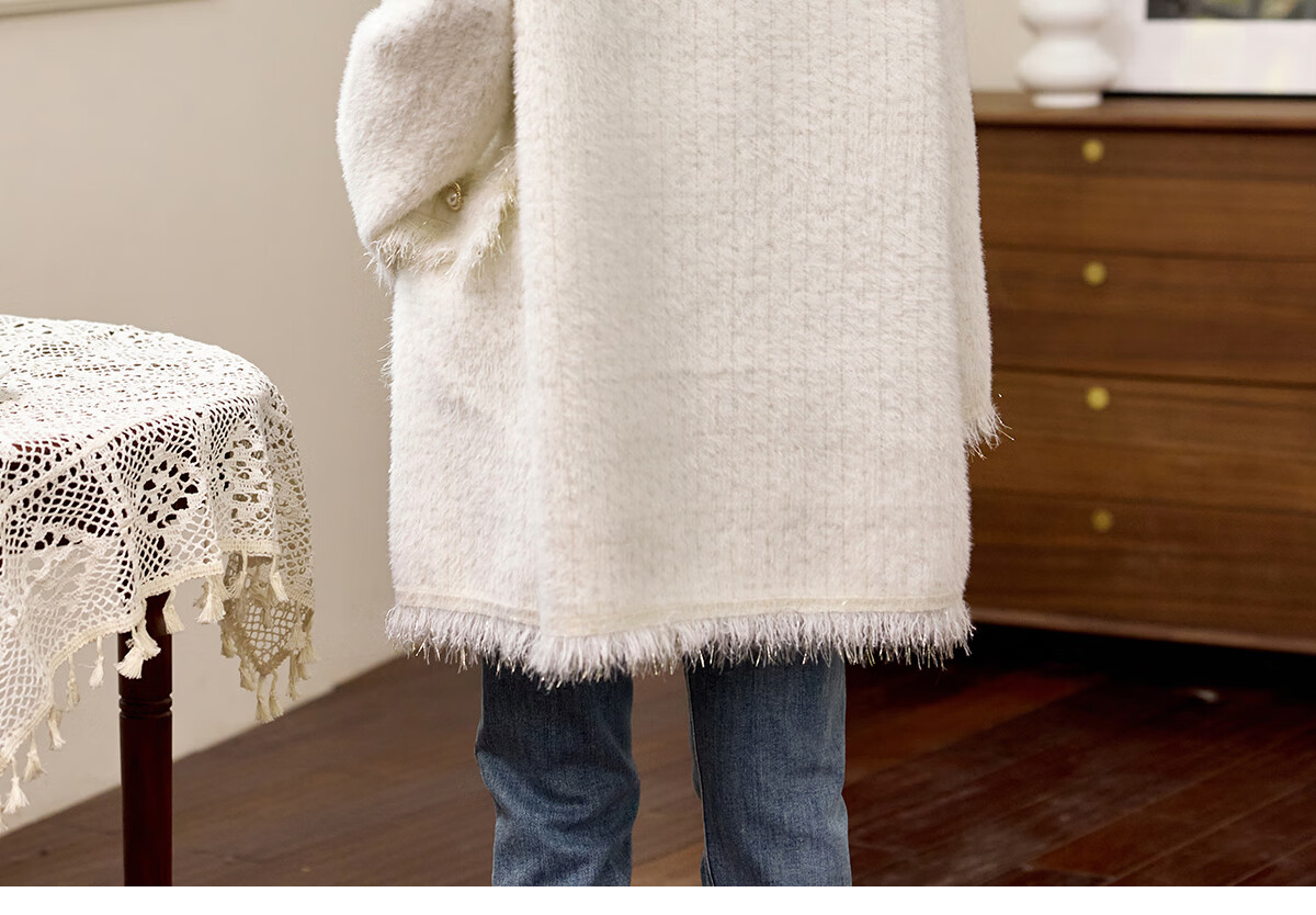 PinCai Women's Small Fragrance Style Mid-Length Elegant Coat Oriental Minimalist Luxury Tassel Jacket P144F6005 22