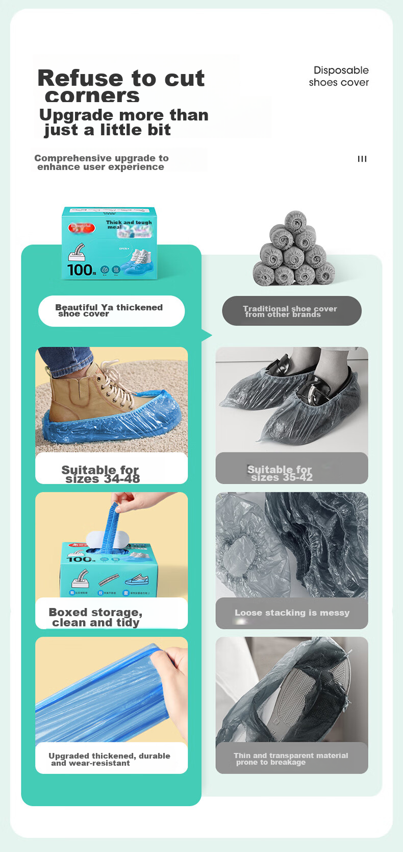 MARYYA Disposable Shoe Covers, Thickened, 100 Pieces, Large Size, Reusable, for Home And Computer Room Use, Waterproof And Dustproof Foot Covers 3