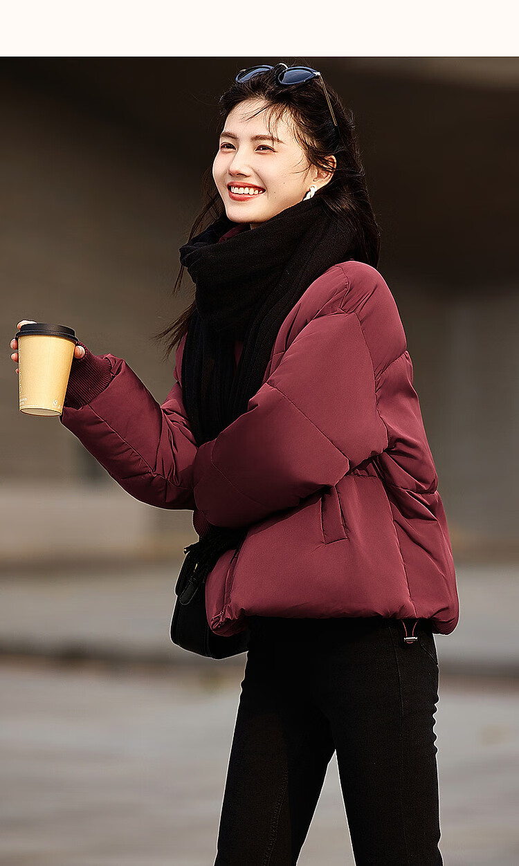 Fluffy Small Bread Winter Lightweight Warm Stand Collar Two-Way Wearing Cotton Jacket with Drawstring Short Women's Cotton Coat 11