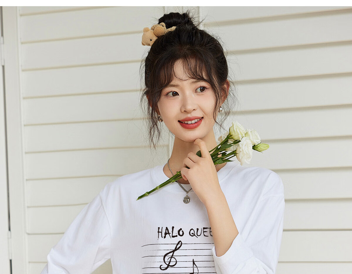 Halo Queen Women's Long Sleeve Cotton T-Shirt Spring Autumn Round Neck Letter Bow Print Casual Base Shirt New H143T2009 42