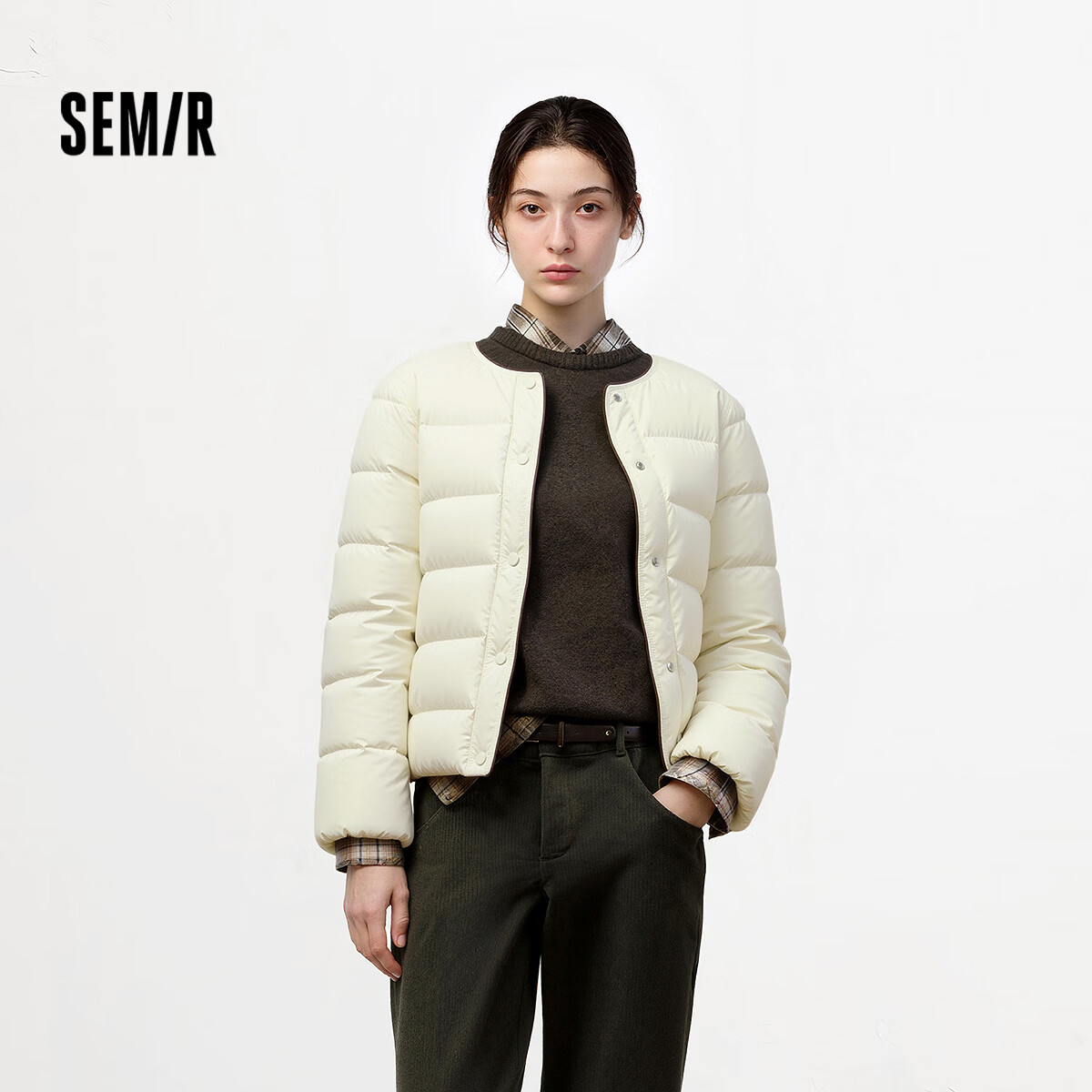 Semir down Jacket for Women, Winter Lightweight, 90% Down, Flower Bud Design, 025 Layering Loose Fit, Contrasting Colors, 109725113032