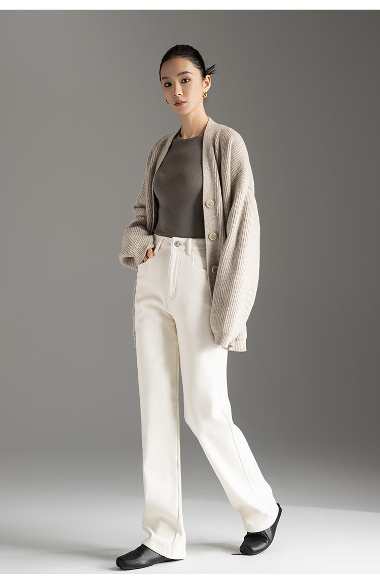 Dme Autumn And Winter New Fleece-Lined Slim-Fit Versatile Off-White High-Waist Straight-Leg Jeans for Wome 13
