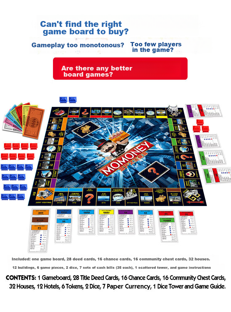 Chuqibisheng Real Estate King Board Game, Large Rich Man World Tour, Strategy Game, Educational Children's Toy, Party Game Cards 6