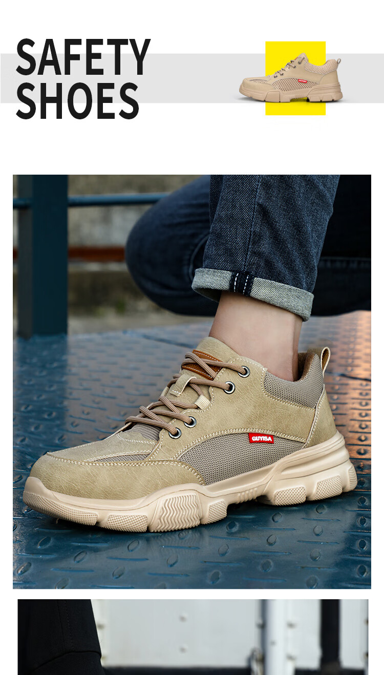 Fumeier Safety Shoes for Men, Summer Breathable Anti-Smashing Anti-Puncture Steel Toe Ultra-Light Comfortable Work Functional Shoes 1115T Size 44 3