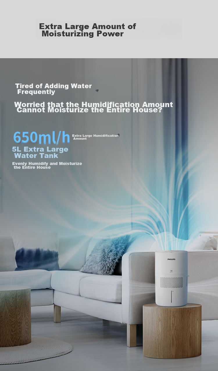PHILIPS Humidifier for Home Bedroom, Mother And Baby Use, Quiet, Antibacterial, No Mist, Air Conditioner Humidifier, for Rhinitis, Pregnant Women, Infants, Small Desktop Large Capacity HU5969 Gift 6