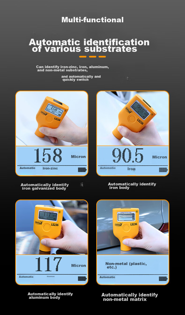 Linshang Bluetooth Rechargeable Paint Film Meter LS237, Used Car Iron Powder Putty Paint Surface Detector, Coating Thickness Gauge 14