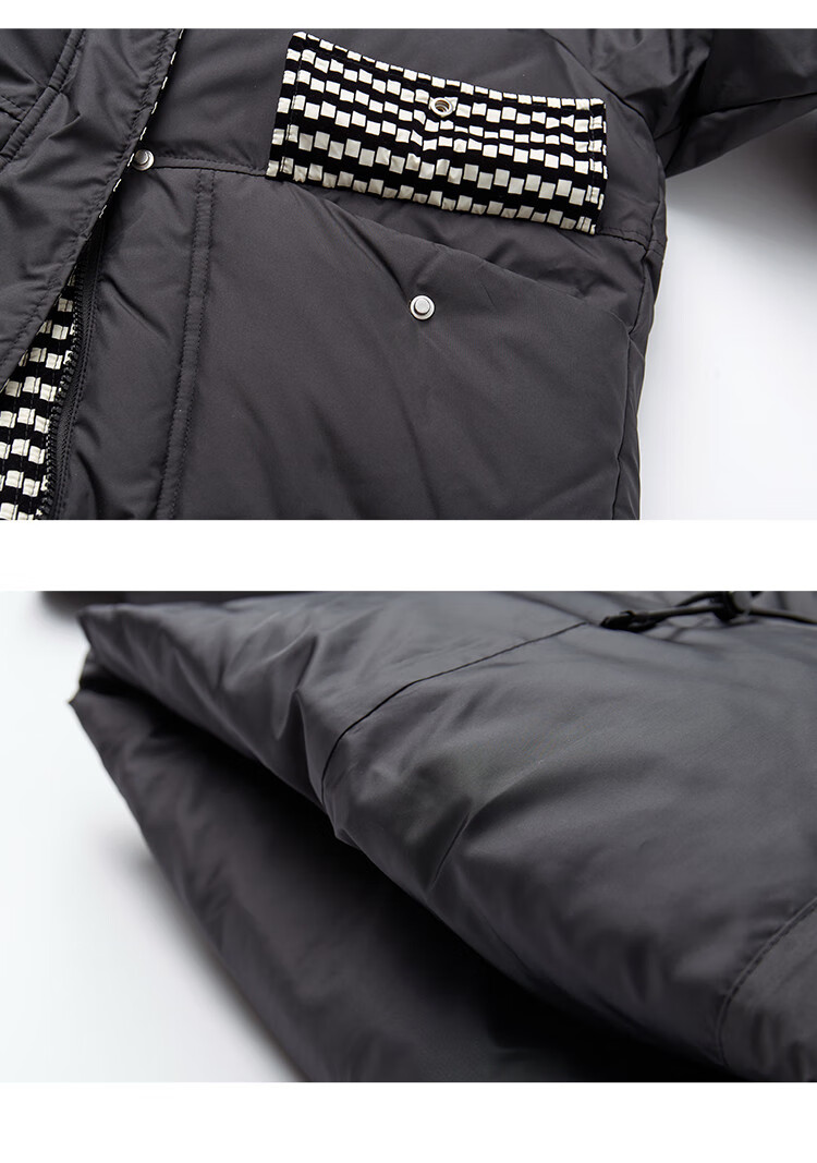 Dme [90% Down Thickened Warm down] Winter Coat with Houndstooth Pattern Patchwork Over-Knee Mid-Length down Jacket for Wome 8