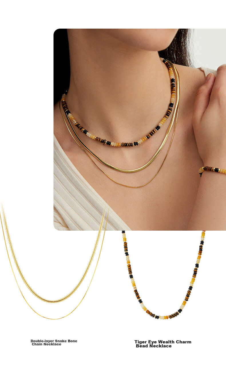 Arsis Free-Style Double Layer Snake Bone Chain Necklace Fashion Necklace Gift for Girlfriend's Birthday, Gold Double Layer Snake Bone Chai 8