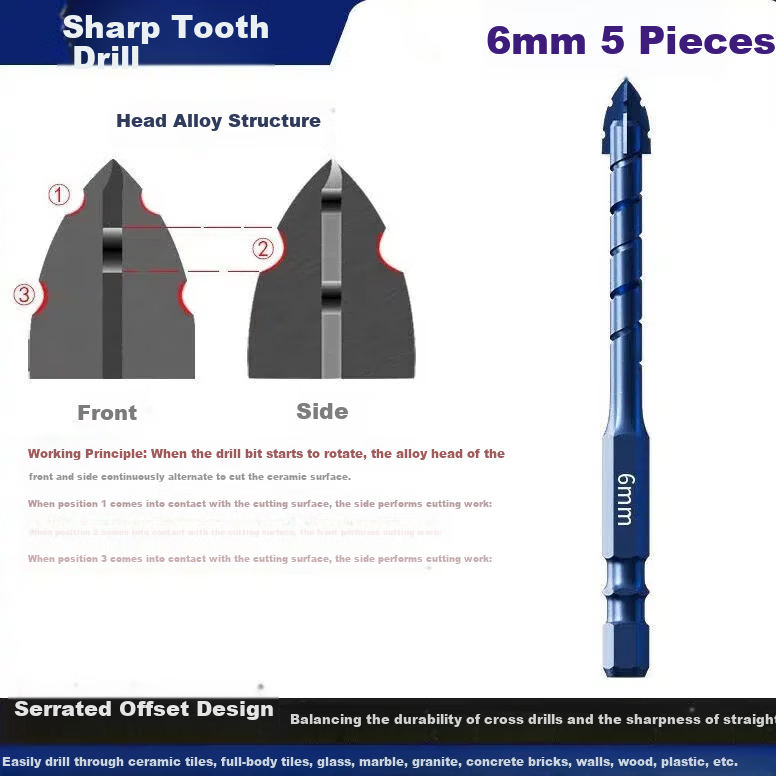 Yanran Upgraded Focused Drill Bit for Ceramic Tiles And Marble Boards, Specialized Hole Drilling with Hexagonal Shank [6mm], 5 Pieces