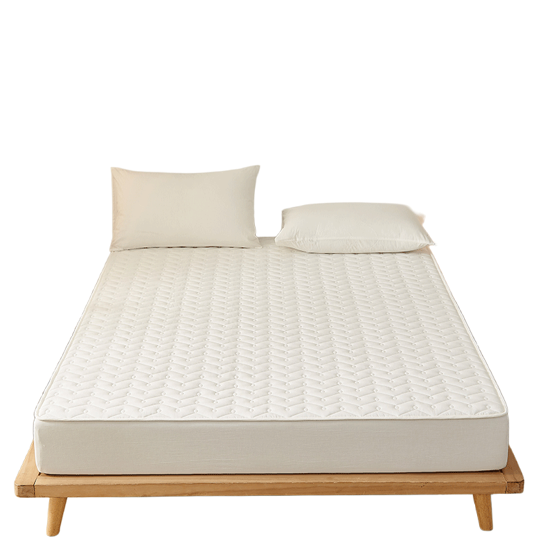 Hodo Pure Cotton Fitted Sheet, 1.5x2 Meter Mattress Protector, Cotton Bed Cover with Quilted Lining, Fully Enclosed Bed Sheet, Moonlight White