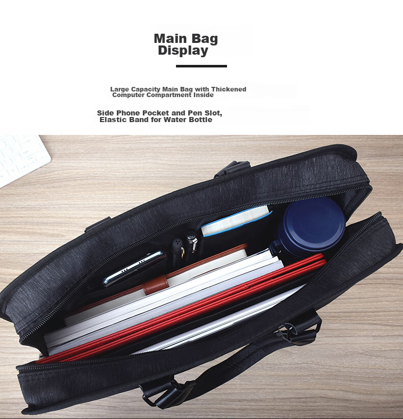 Bailiwen B0074 Black 3D Double-Layer Handbag, Office Meeting Bag, Document Bag, Handheld Shoulder Crossbody Large Capacity Men's Briefcase, Laptop Bag, Business Office Bag, Conference Handbag 5